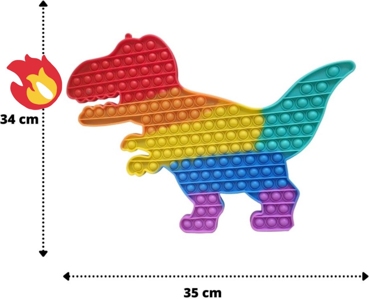 Fidget toys Pop It | XXL Dinosaurus 35x34 CM | Anti stress | Van TikTok | Voor Meisjes jongens en volwassenen | Multi Color  Regenboog Popit Verjaardag Cadeautip